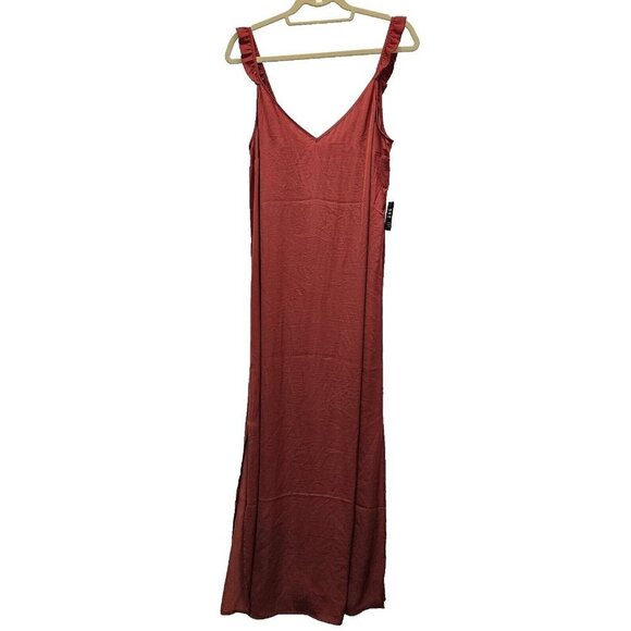 NEW EXPRESS Maxi Slip Dress Large Sliy Rust Ruffle Straps NWT‎ $98 - Picture 4 of 14